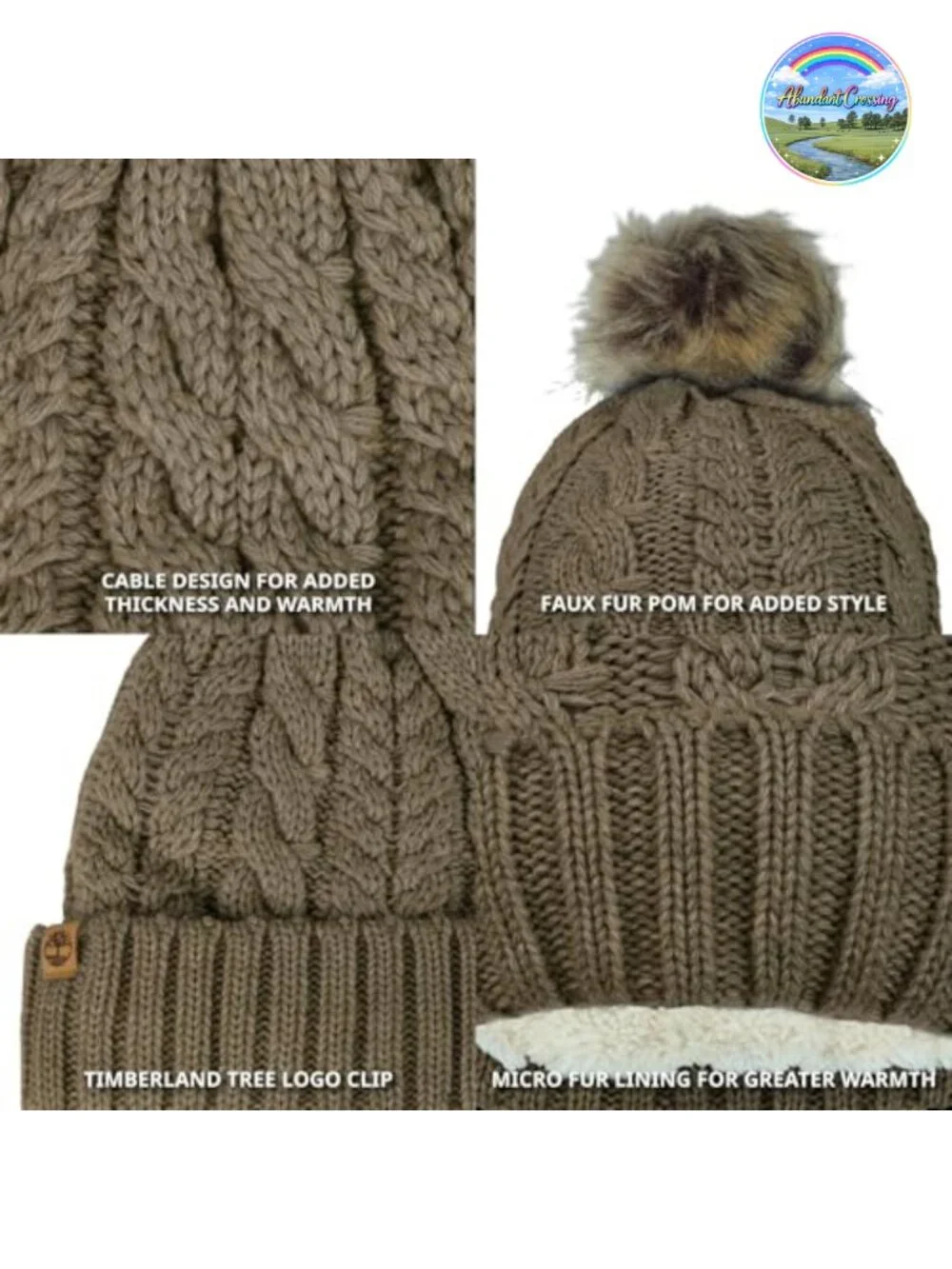 Cable Knit Faux Fur Pom Beanie Women Soft Lined Winter Hat